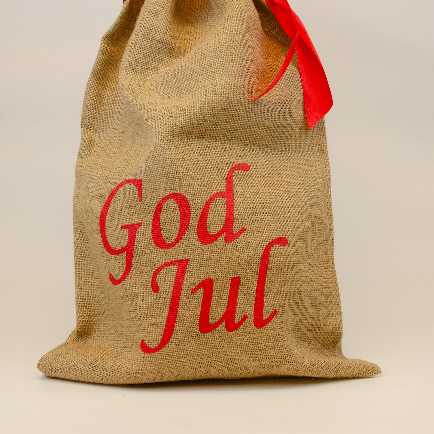 Julsäck- God Jul med rött band | 40x70cm - XL | Jute