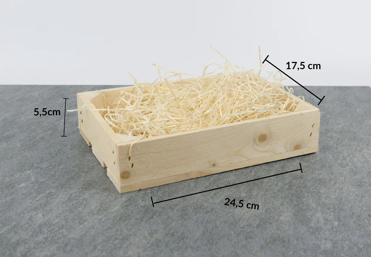 Presentlåda i trä | Rektangulär | 24,5 cm | Naturfärgad | Inklusive träull