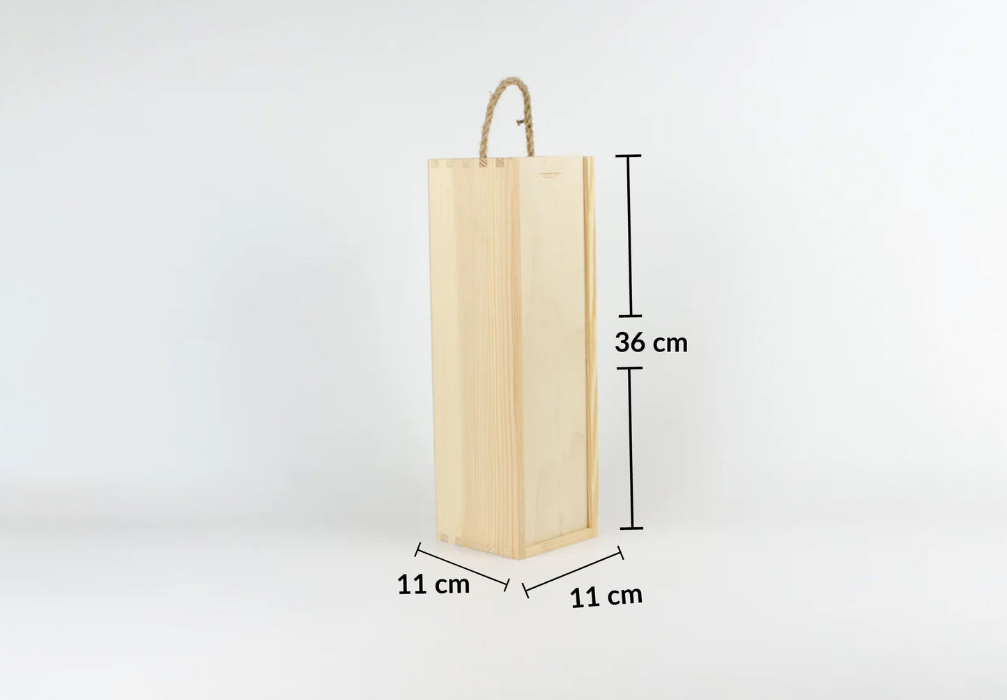 Vinlåda present - Presentförpackning till vinflaska | Handtag i jutesnöre | 11x11x36 cm