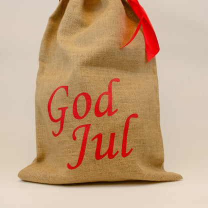 Julsäck- God Jul med rött band  | 40x70cm - XL | Jute
