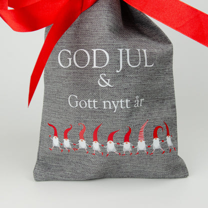 Julsäck | Dansande tomtar | 17 x 30 cm | Jutesäck