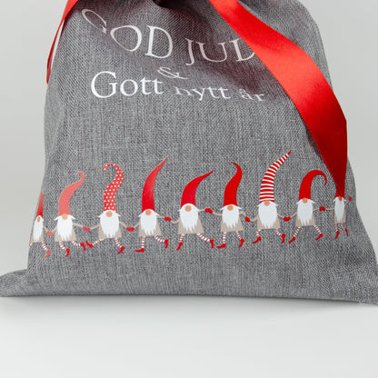 Julsäck | Dansande tomtar | 40 x 60 cm | Jutesäck