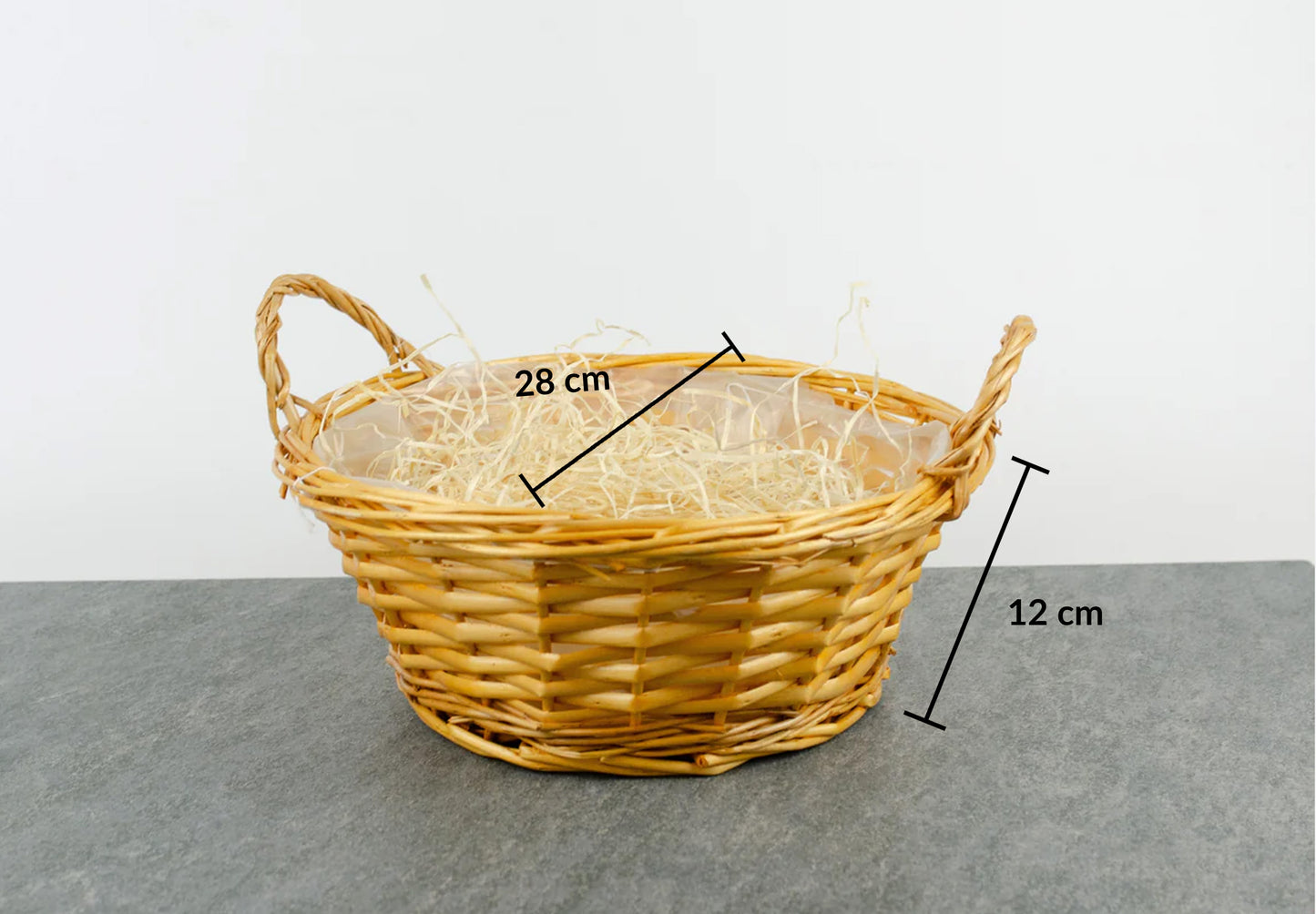 Tom presentkorg |  Rund |  28 cm | Träfärgad | Inklusive träull
