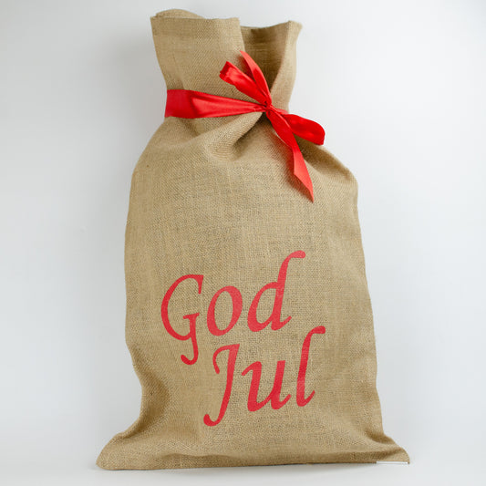 Julsäck- God Jul med rött band  | 40x70cm - XL | Jute