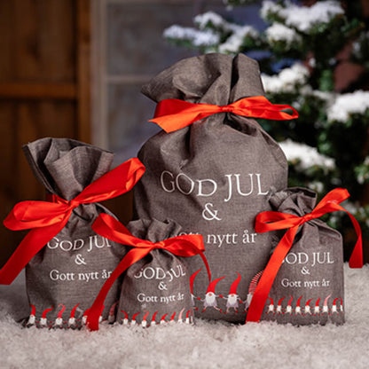 Julsäck | Dansande tomtar | 17 x 30 cm | Jutesäck